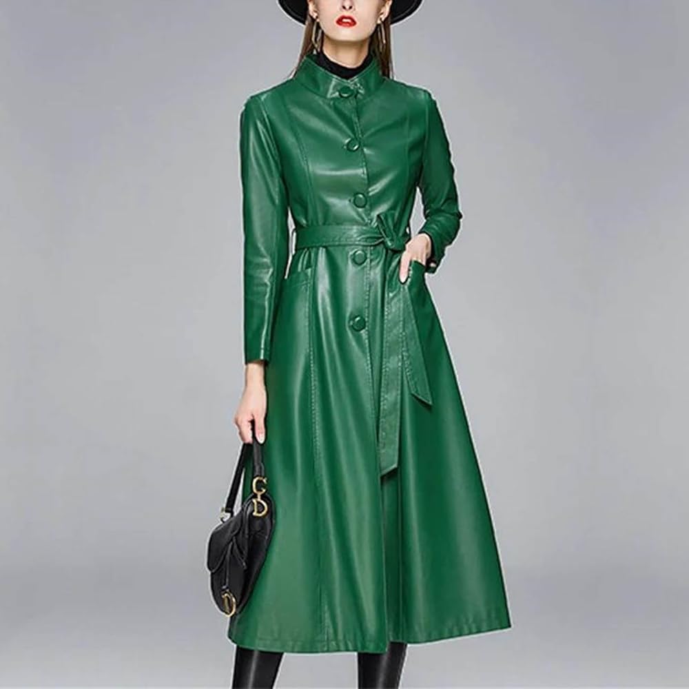 Autumn Winter Women Vintage Faux Leather Coat Long Jacket